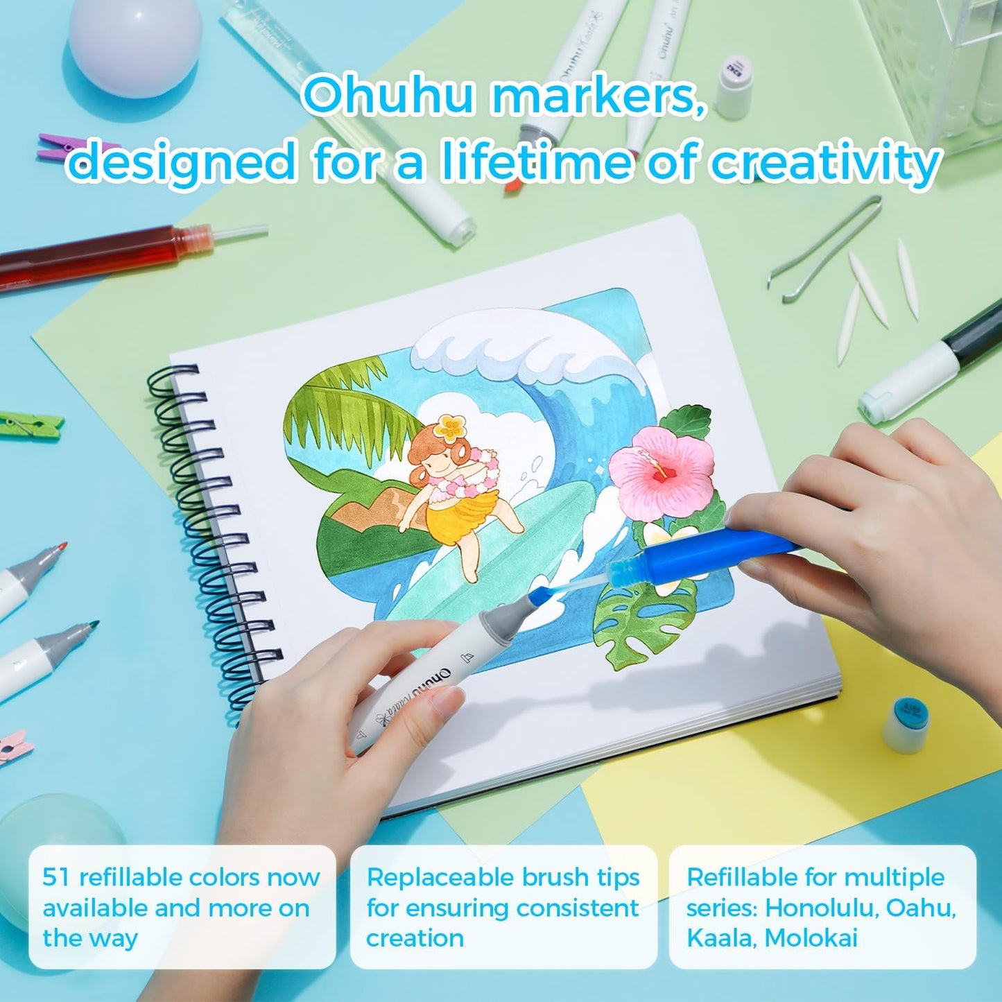 Ohuhu Honolulu S Series Dual Soft Tips Alcohol Art Markers, Brush & Soft Chisel
