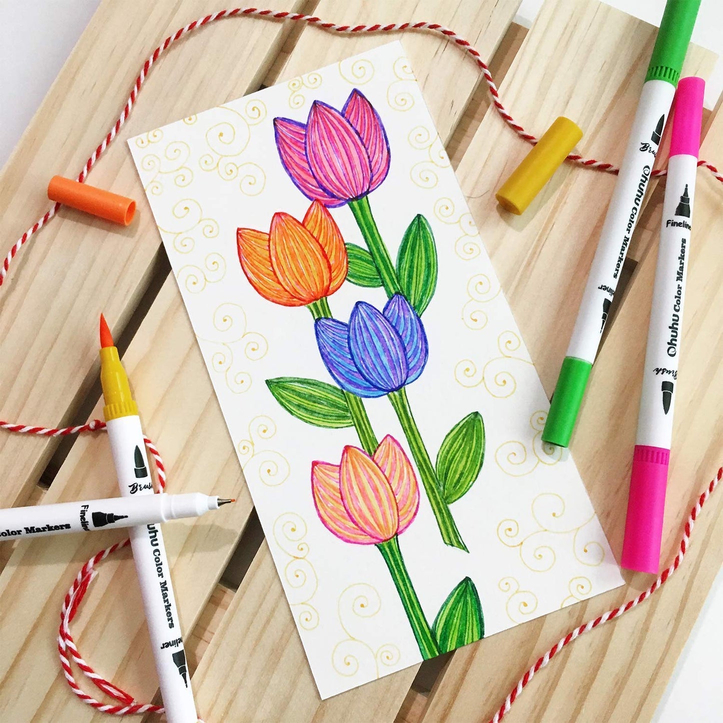 Ohuhu Maui 36 Colors Dual Tips Water Based Art Markers, Brush & Fineliner