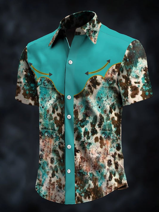 ⚡⚡Buy 2 Get 10% Off⚡⚡Men's Retro Western Contrast Print Short Sleeve Casual Shirt