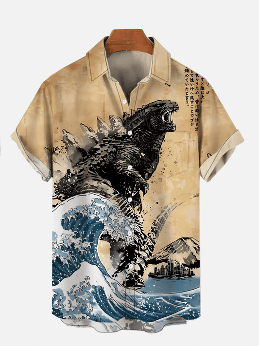 Men's Ukiyo-e Monster Print Short Sleeve Shirt