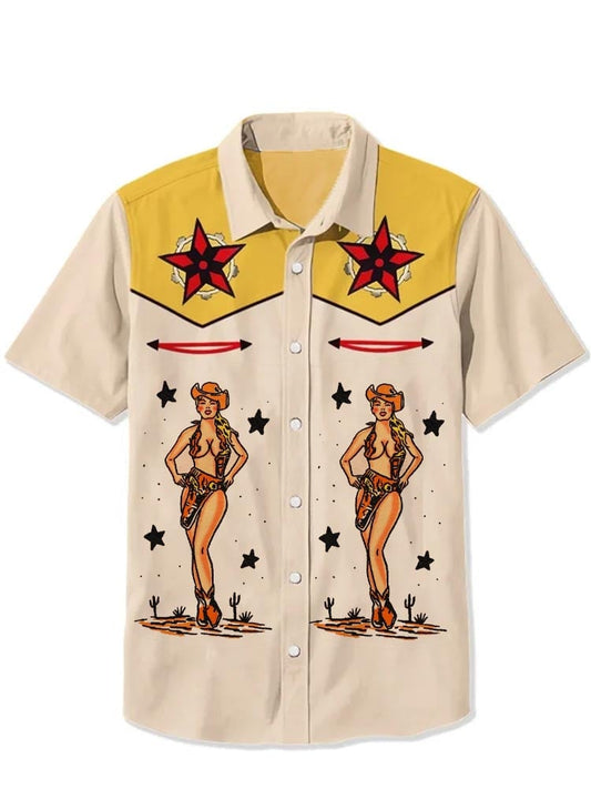 Western Retro Desert Beauty Cactus Short Sleeve Shirt