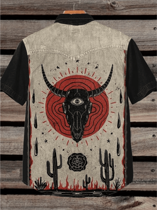 Men's Vintage Western Cowboy Double Pocket Short Sleeve Shirt