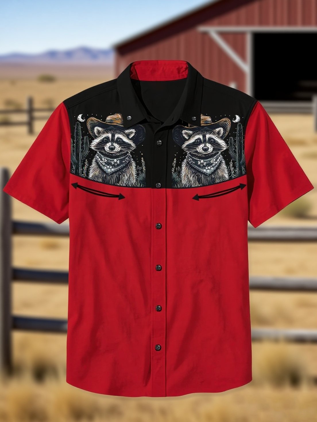 Men's 100% Cotton Western Short Sleeve Button-Down Lapel Shirt