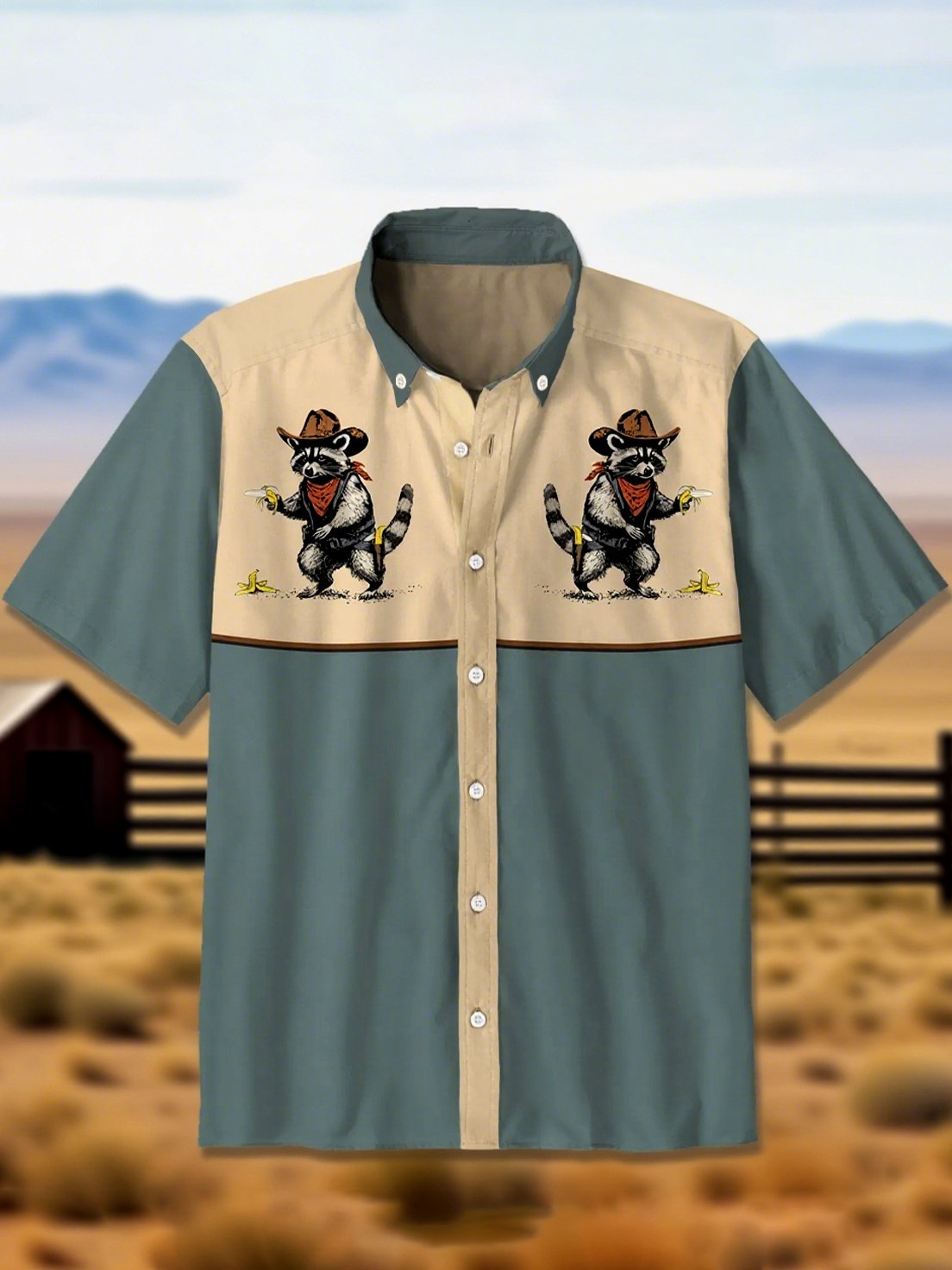 Men's 100% Cotton Western Short Sleeve Button-Down Lapel Shirt