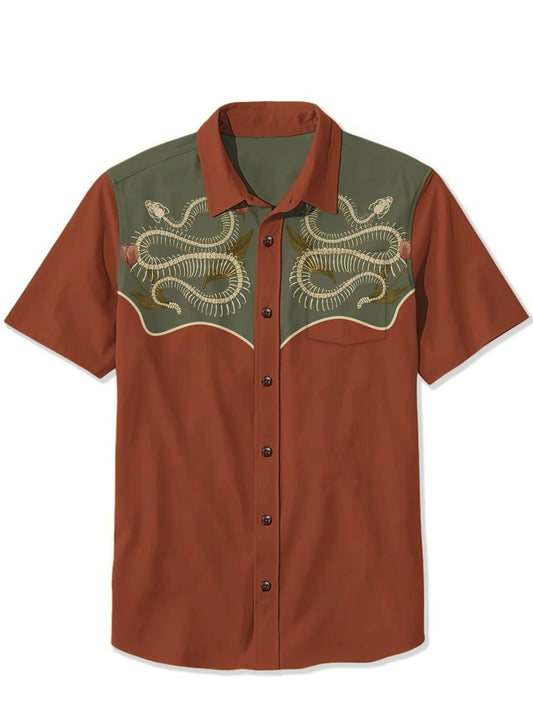 Men's Cotton and Linen Retro Casual Western Short Sleeve Shirt
