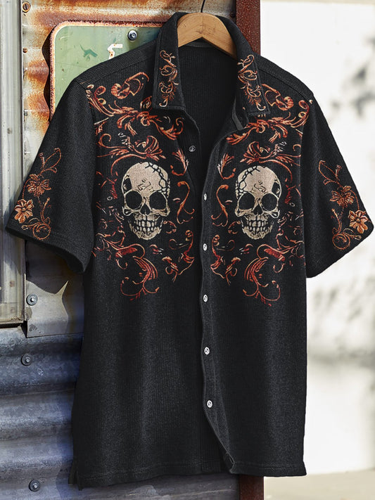 Men's Western Vintage Print Waffle Short Sleeve Shirt