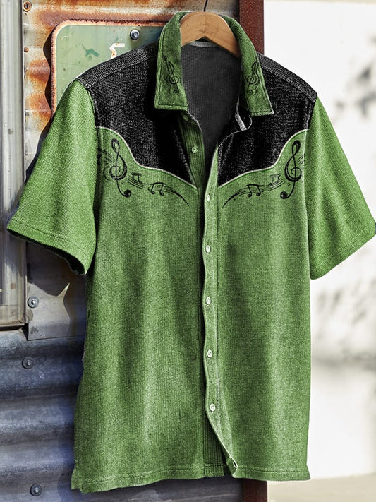 Men's Vintage Western Print Waffle Shirt