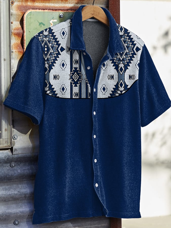 Men's Casual Western Pattern Waffle Shirt