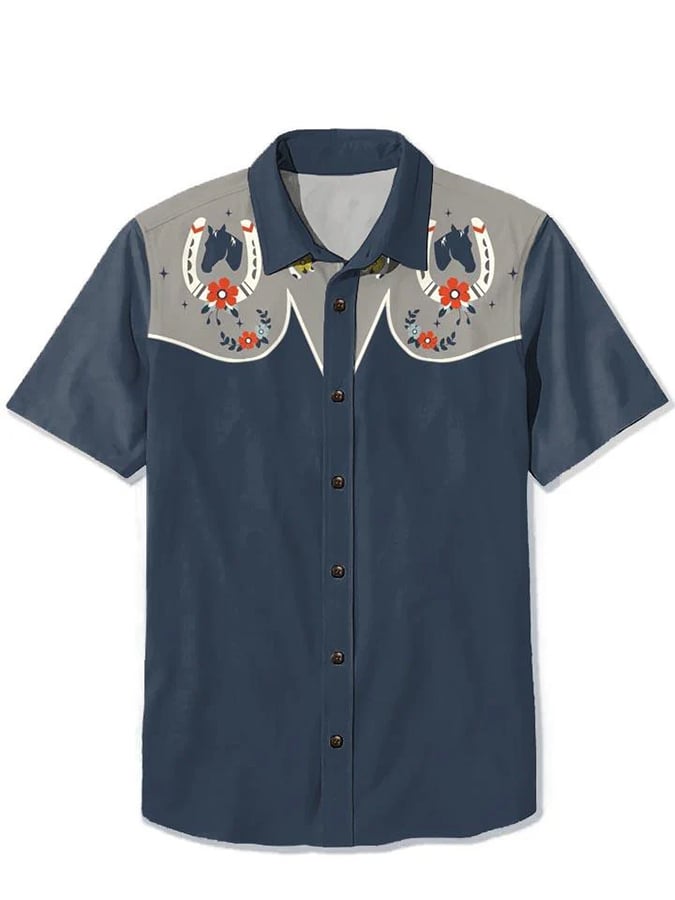 Men's Western Horse Print Casual Shirt