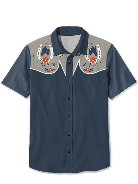 Men's Western Horse Print Casual Shirt