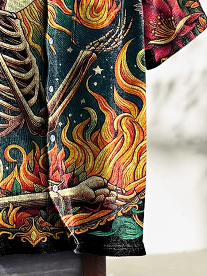 Men's Vintage Western Skull Print Waffle Shirt