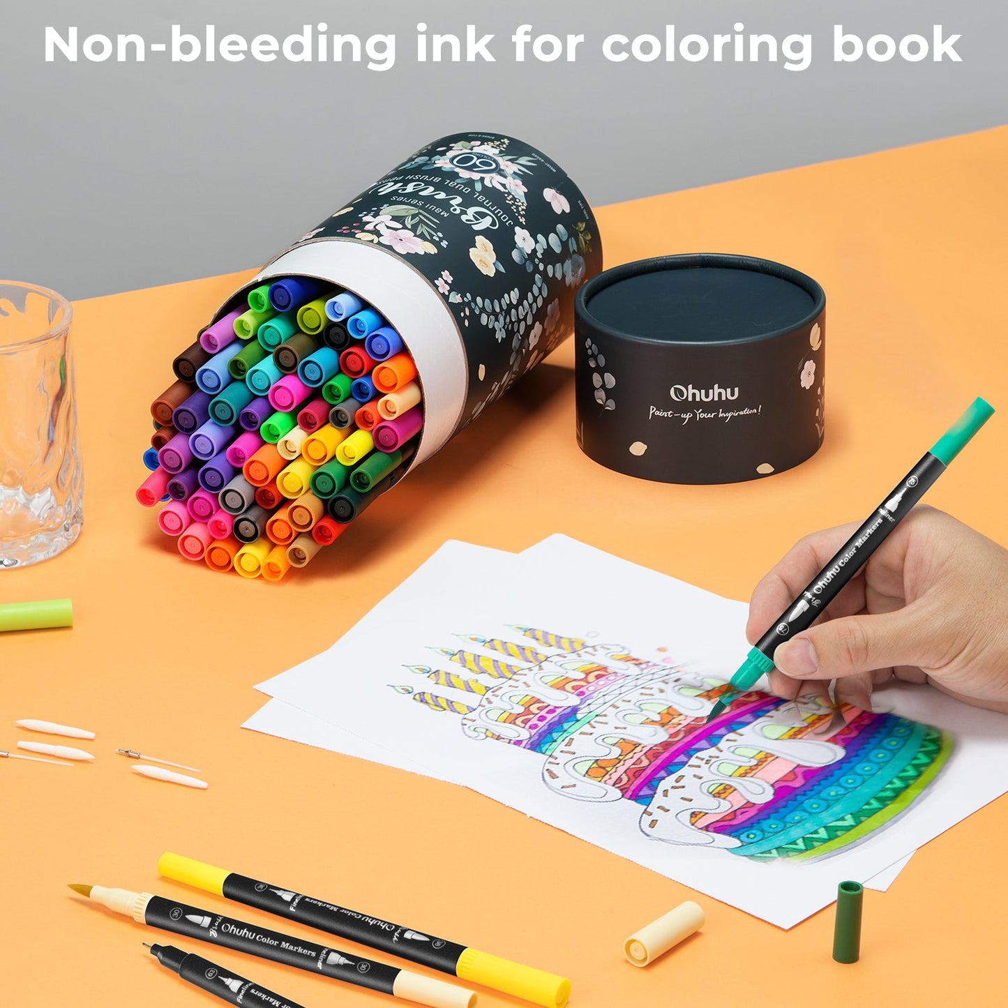 Ohuhu Maui 60 Colors Dual Tips Water Based Art Markers, Brush & Fineliner