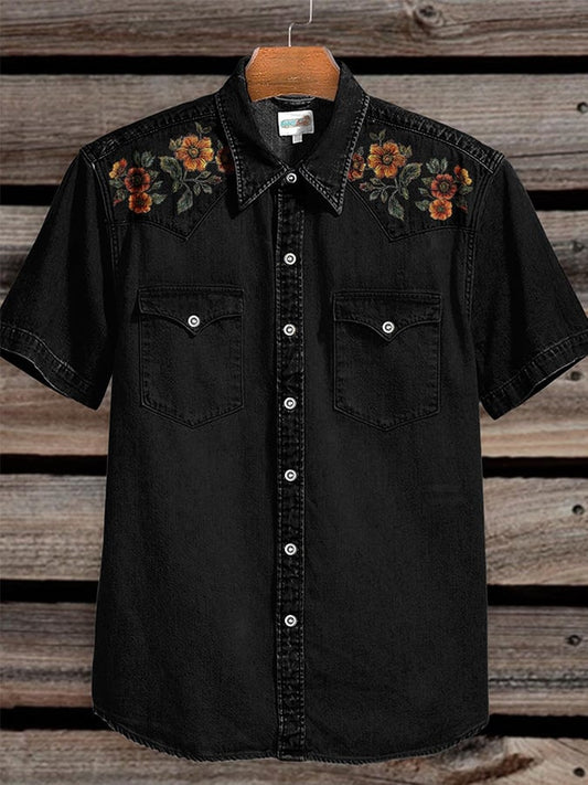 Men'S Vintage Flower Print Casual Shirt