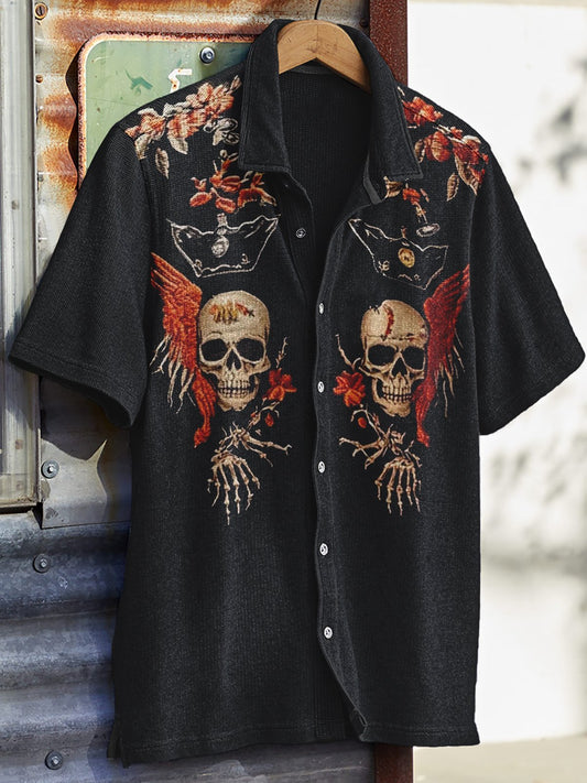 Men's Western Vintage Print Waffle Short Sleeve Shirt