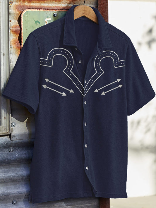 Men's Western Vintage Print Waffle Short Sleeve Shirt