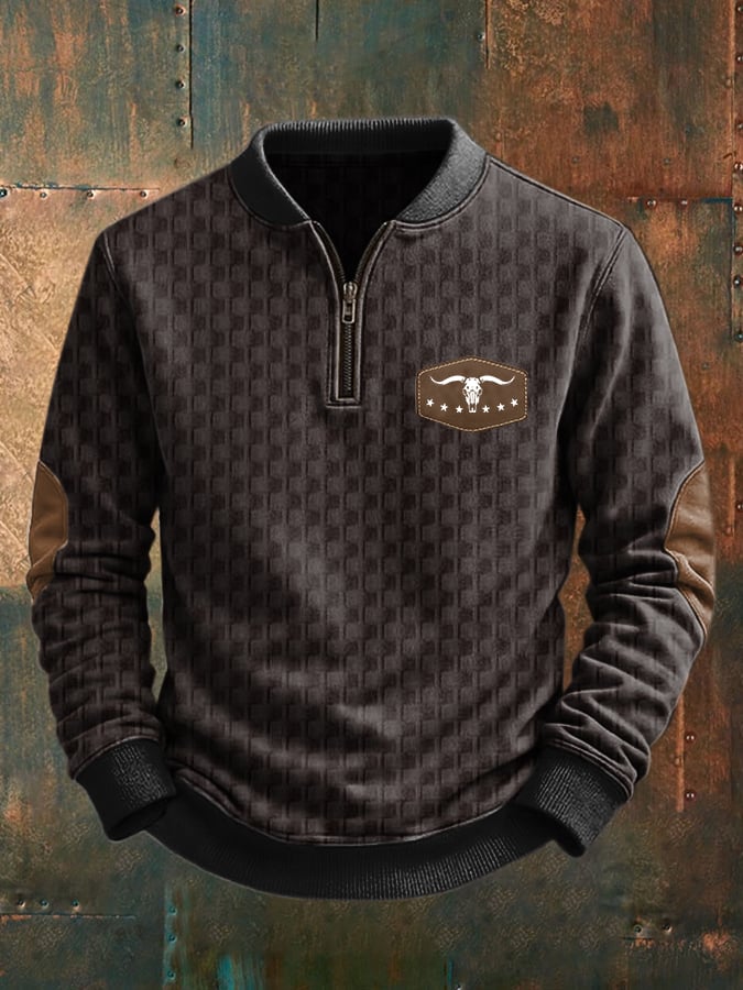 Men's Western Retro Bull Head Pattern Printed Comfortable Long Sleeve Sweatshirt