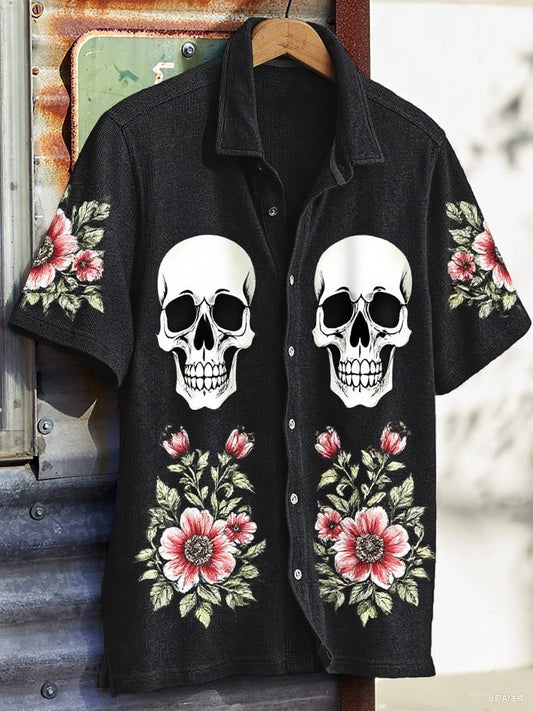 Men's Western Vintage Print Waffle Short Sleeve Shirt