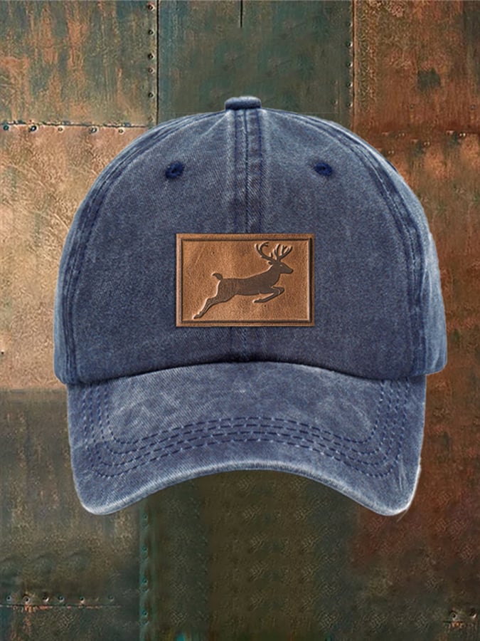 Unisex Distressed Washed Cotton Elk Print Hat