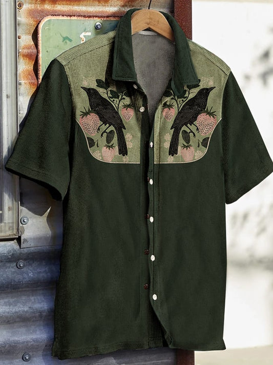 Men's Western Vintage Ethnic Print Waffle Short Sleeve Shirt