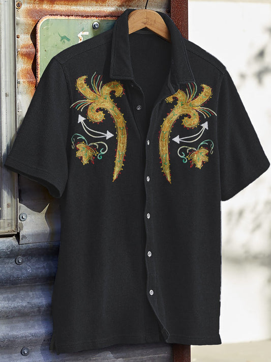 Men's Western Vintage Print Waffle Short Sleeve Shirt