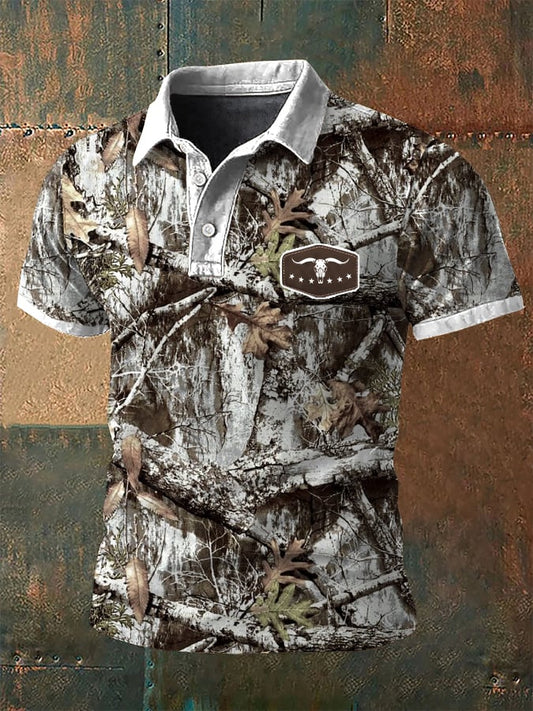 Men's Retro Western Print Short Sleeve Polo Shirt