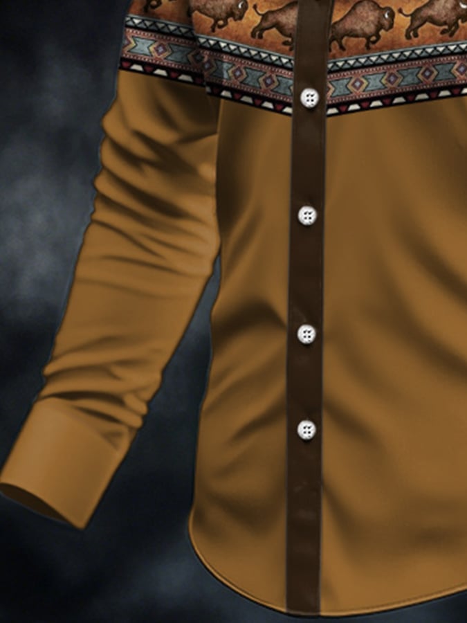 Men's Casual Western Style Contrast Color Shirt