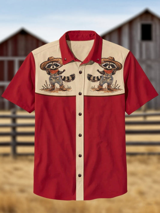 Men's 100% Cotton Western Short Sleeve Button-Down Lapel Shirt