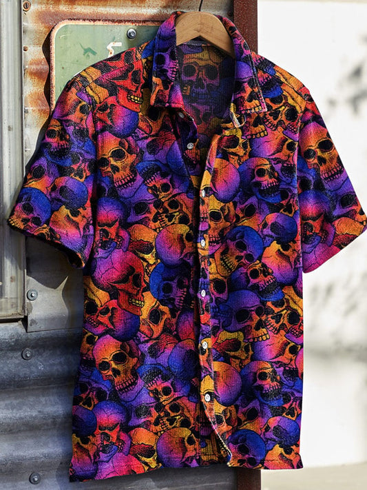 Men's Vintage Western Skull Print Waffle Shirt