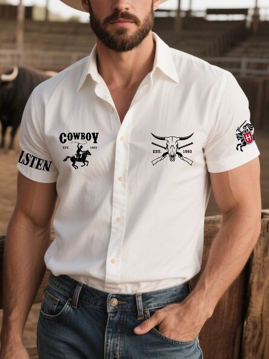 Men's Western Casual Denim Short Sleeve Shirt