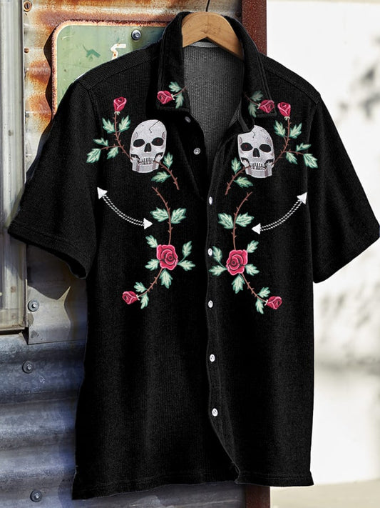 Men's Casual Western Skull Waffle Shirt