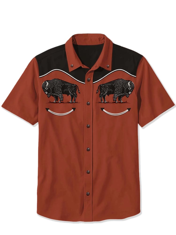 Men's Cotton and Linen Western Short Sleeve Shirt
