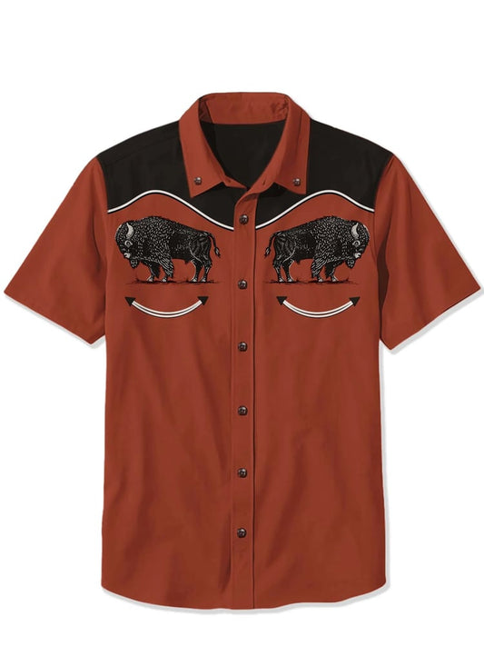 Men's Cotton and Linen Western Short Sleeve Shirt