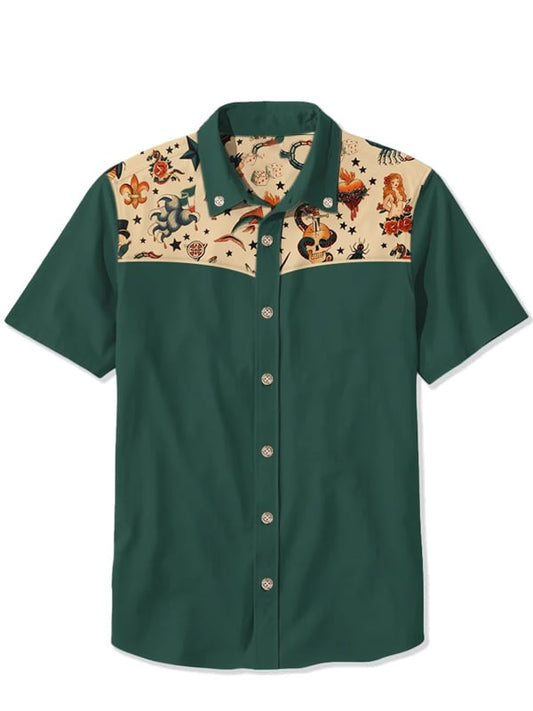 Men's Vintage Western Cowboy Printed Casual Shirt