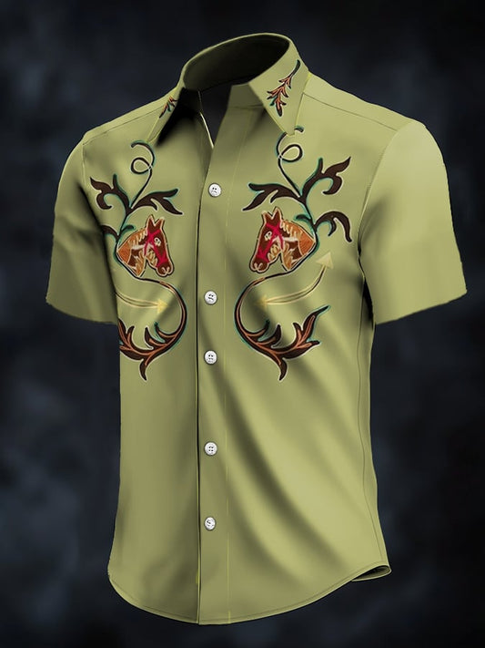 ⚡⚡Buy 2 Get 10% Off⚡⚡Men's Retro Western Contrast Print Short Sleeve Casual Shirt