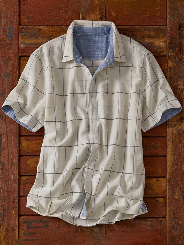 Men's Western Vintage Plaid Short Sleeve Shirt