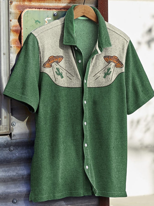 Men's West Cowboy Print Short Sleeve Shirt