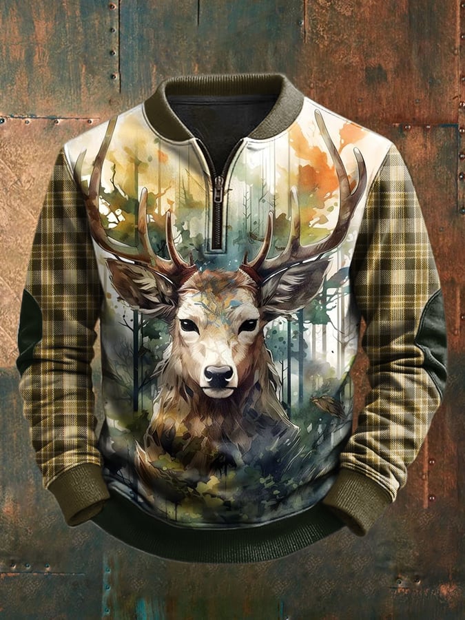 Men's Western Vintage Elk Graphic Comfort Long Sleeve Sweatshirt