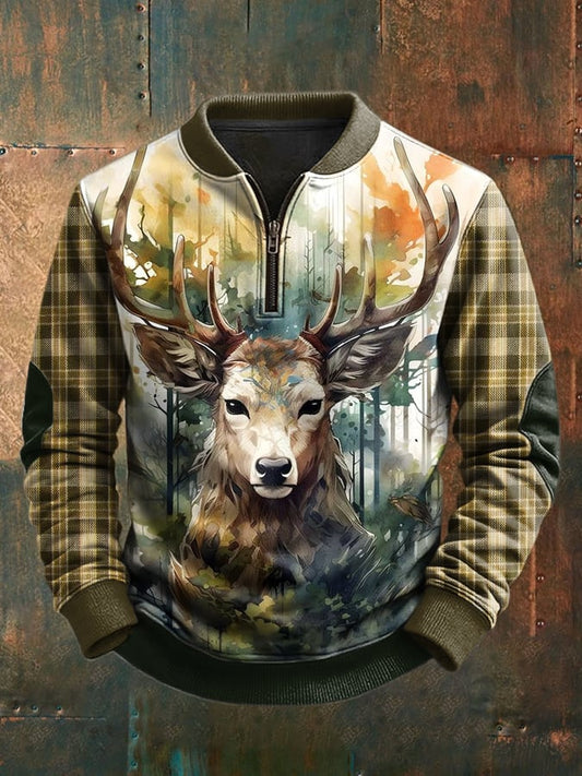 Men's Western Vintage Elk Graphic Comfort Long Sleeve Sweatshirt