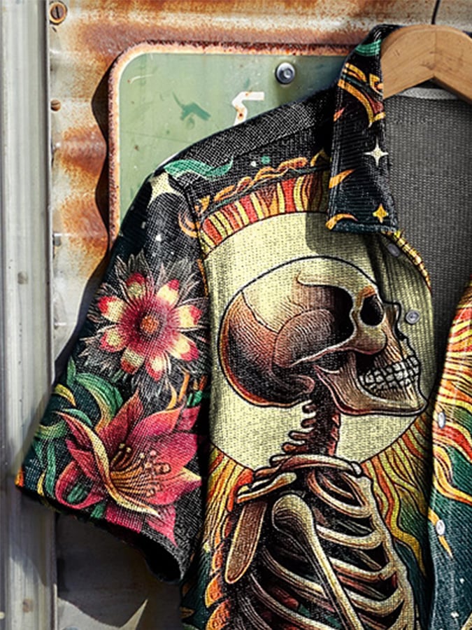 Men's Vintage Western Skull Print Waffle Shirt