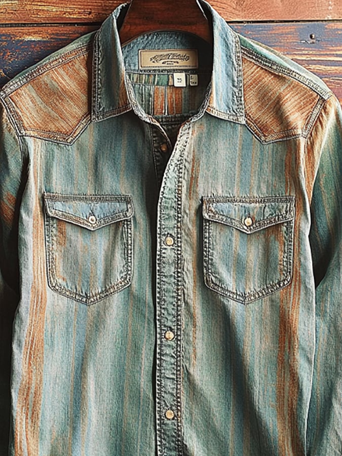 Men's Vintage Distressed Twill Double Pocket Short Sleeve Shirt