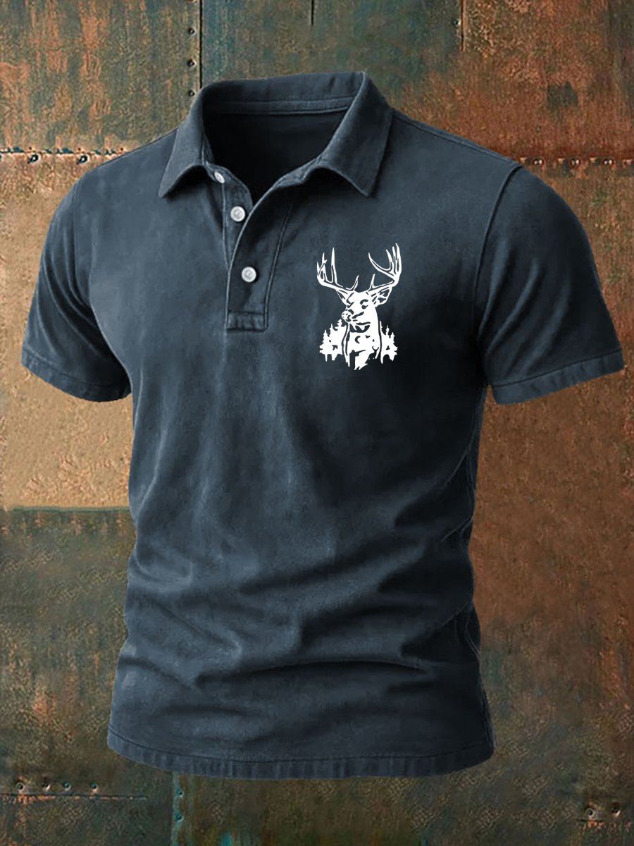 Men's Western-Style Printed Casual Polo Shirt