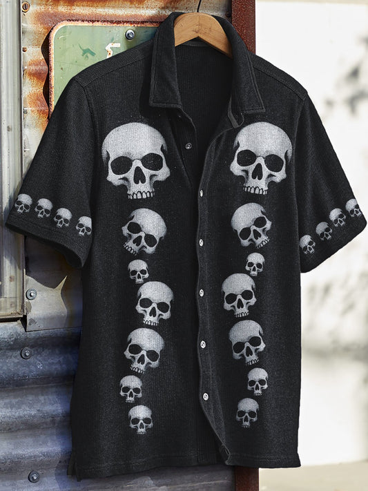 Men's Western Vintage Print Waffle Short Sleeve Shirt