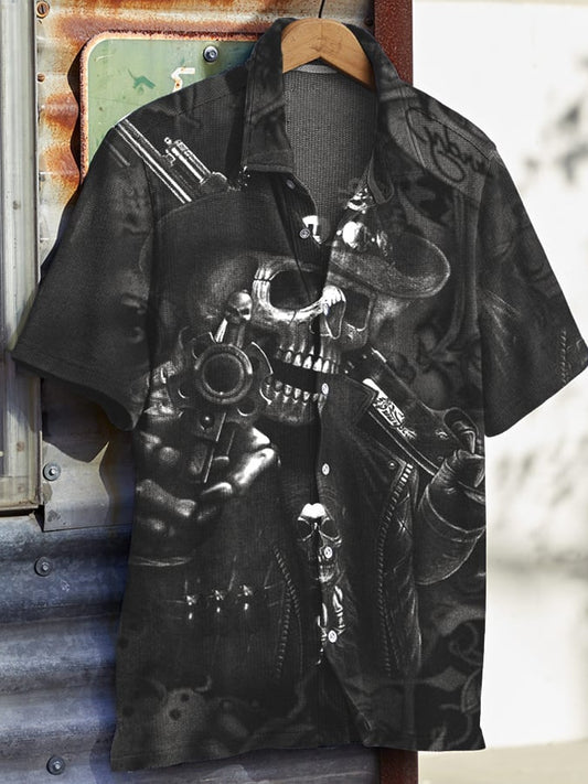 Men's Casual Western Skull Waffle Shirt