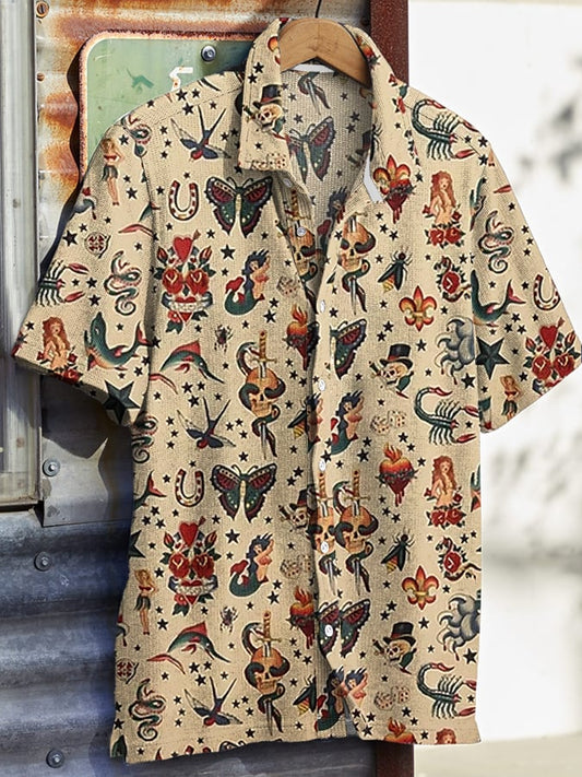 Men's West Retro Print Short Sleeve Shirt