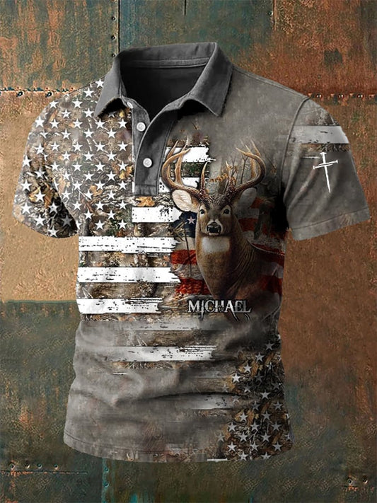 Men's Western-Style Printed Casual Polo Shirt