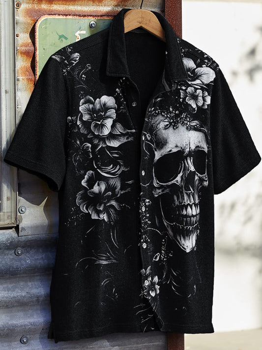 Men's Western Vintage Print Waffle Short Sleeve Shirt