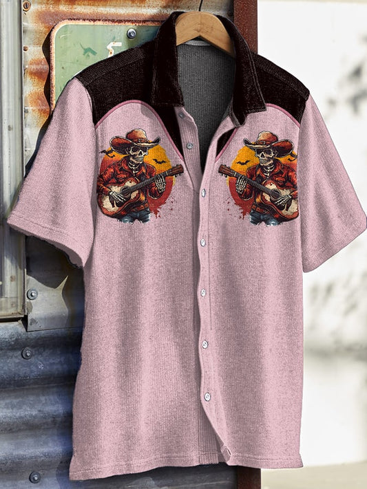Men's Casual Western Skull Waffle Shirt