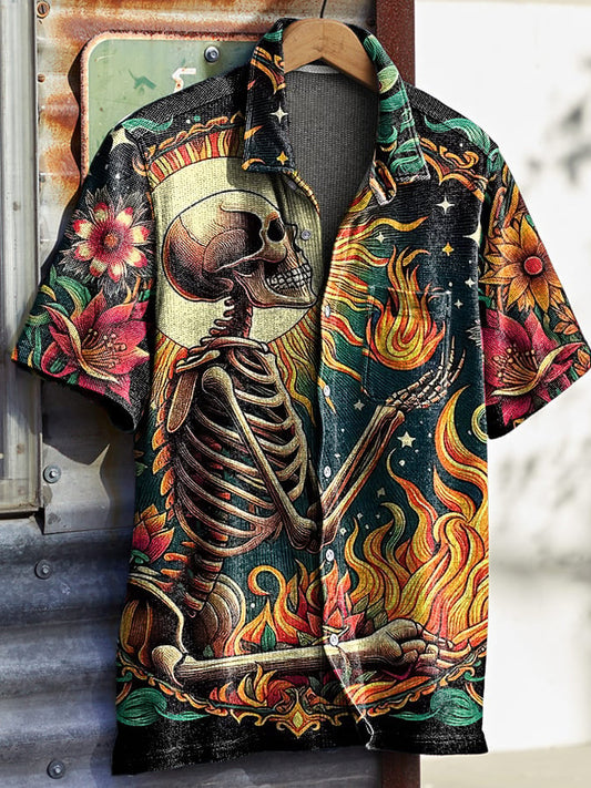 Men's Vintage Western Skull Print Waffle Shirt