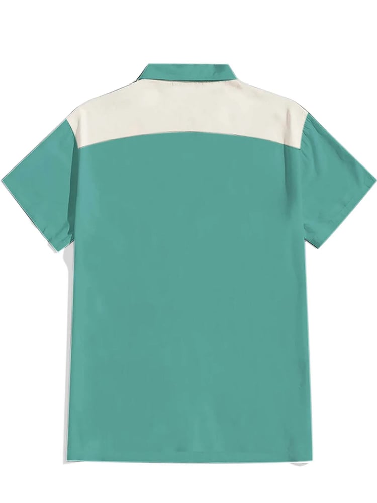 Men's cotton and linen green western short-sleeved shirt