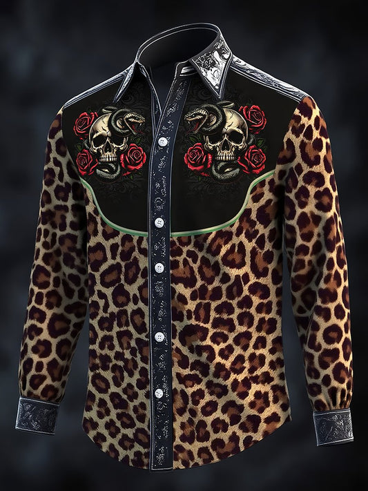 ⚡⚡Buy 2 Get 10% Off⚡⚡Men's Vintage Western Leopard Skull Print Long Sleeve Shirt